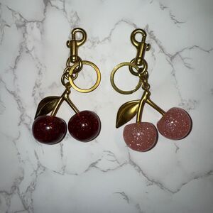 Cherry Bag Charm Glitter Resin Keychain Red/ Pink - Brass Hardware